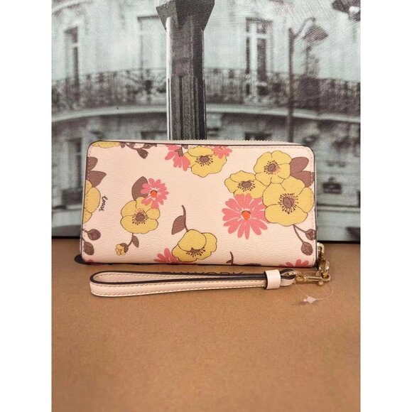 Coach CI798 Long Zip Around Wallet With Floral Cluster Print IN Chalk Multi - Picture 2 of 5
